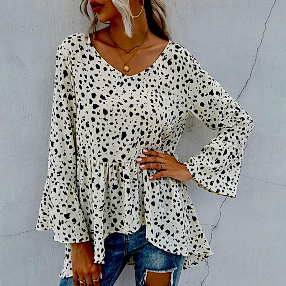 All Over Print Peplum Blouse XL